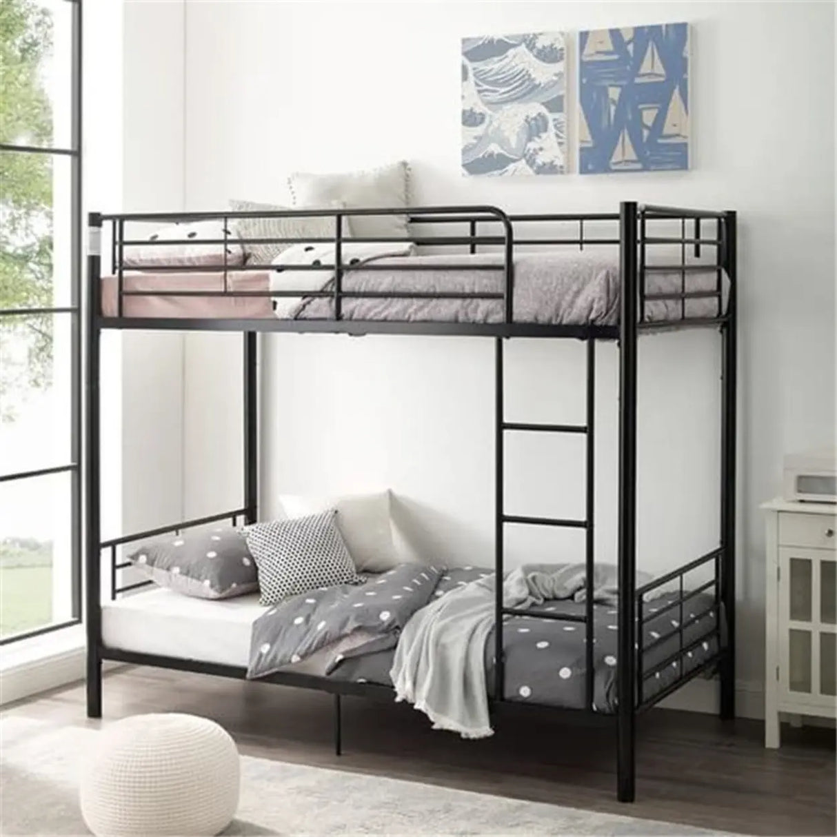 White Twin Metal Guardrail Space-Saving Bunk Bed with Stair Image - 8