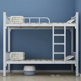 White Twin Open-Frame Iron Space-Saving Bunk Bed with Stairs Image - 1