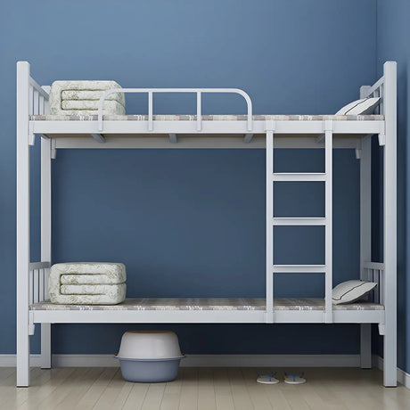 White Twin Open-Frame Iron Space-Saving Bunk Bed with Stairs Image - 1