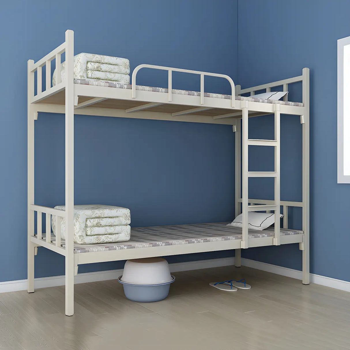 White Twin Open-Frame Iron Space-Saving Bunk Bed with Stairs Image - 15