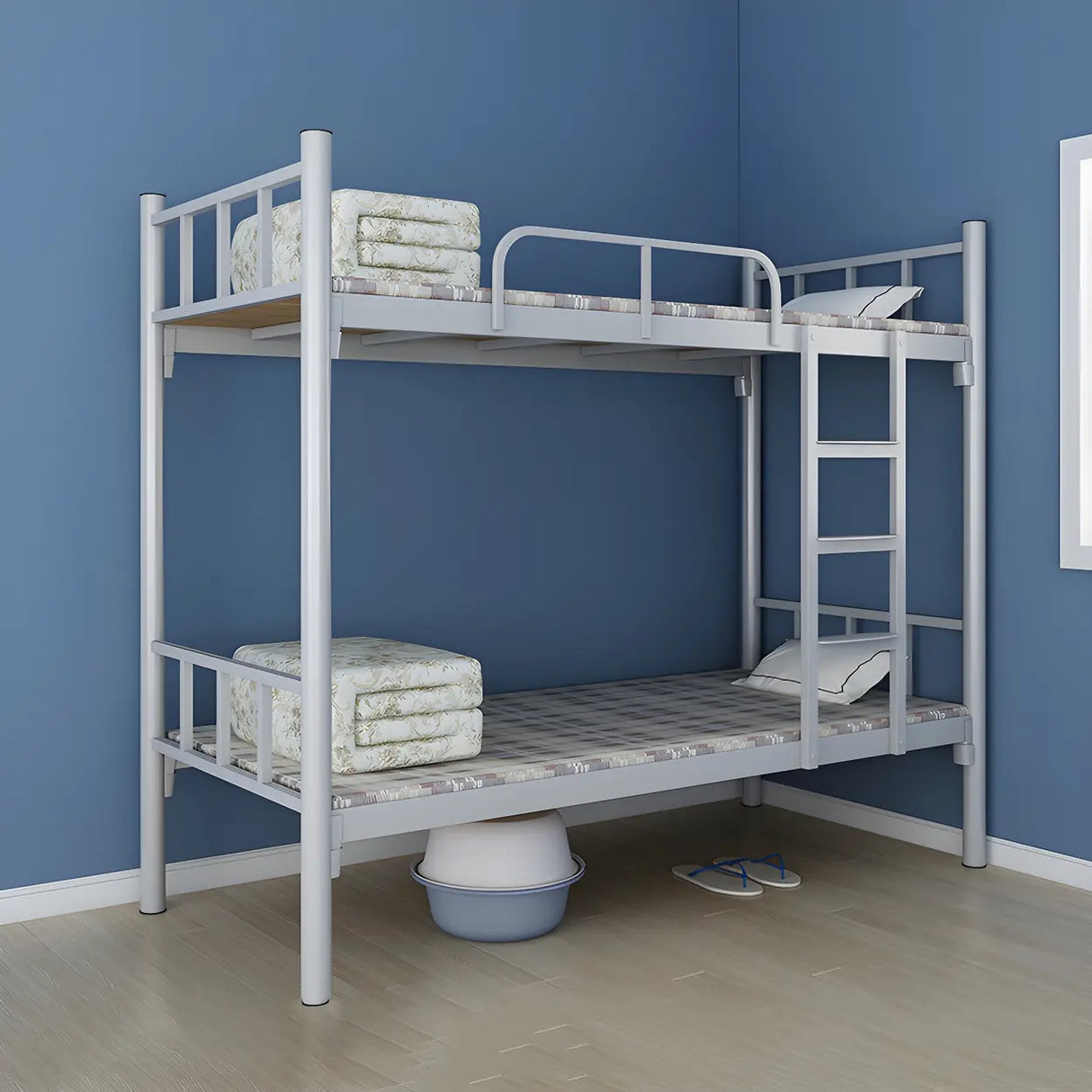 White Twin Open-Frame Iron Space-Saving Bunk Bed with Stairs Image - 19