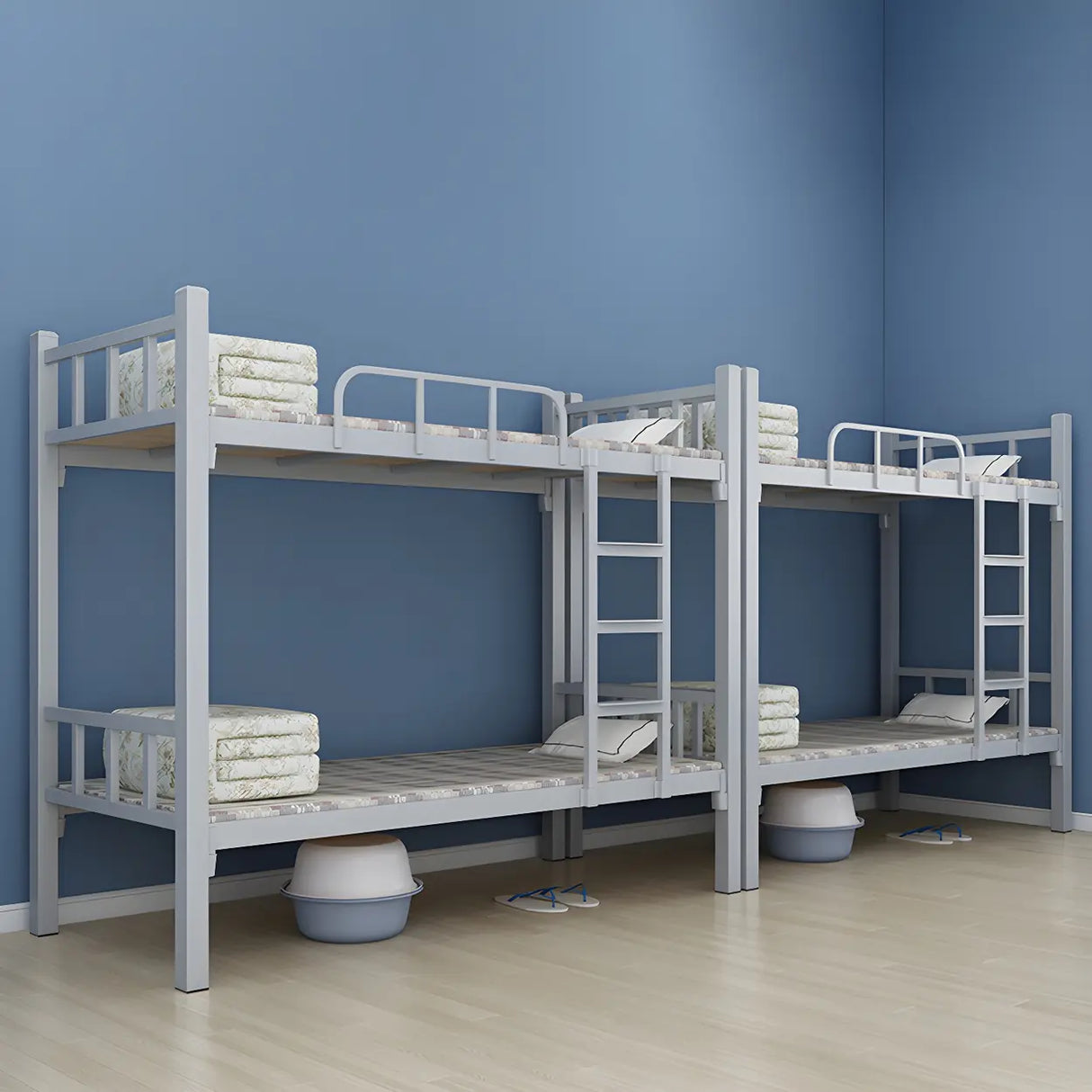 White Twin Open-Frame Iron Space-Saving Bunk Bed with Stairs Image - 3