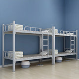White Twin Open-Frame Iron Space-Saving Bunk Bed with Stairs Image - 3