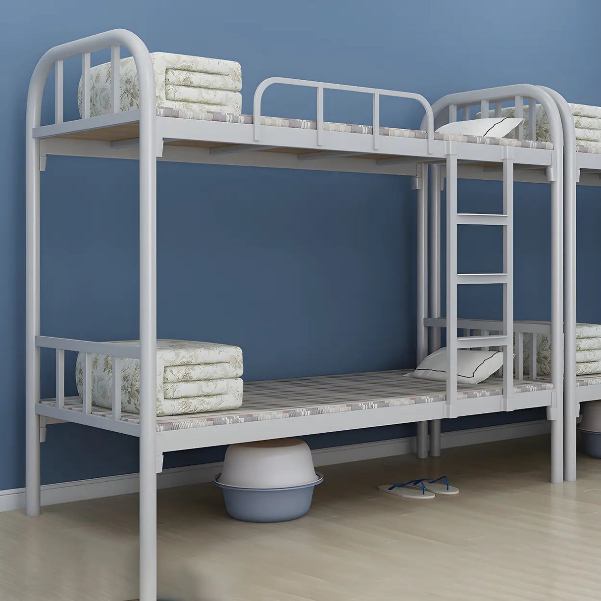 White Twin Open-Frame Iron Space-Saving Bunk Bed with Stairs Image - 4