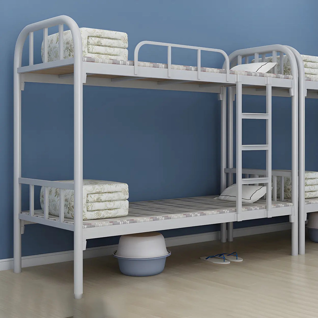 White Twin Open-Frame Iron Space-Saving Bunk Bed with Stairs Image - 5