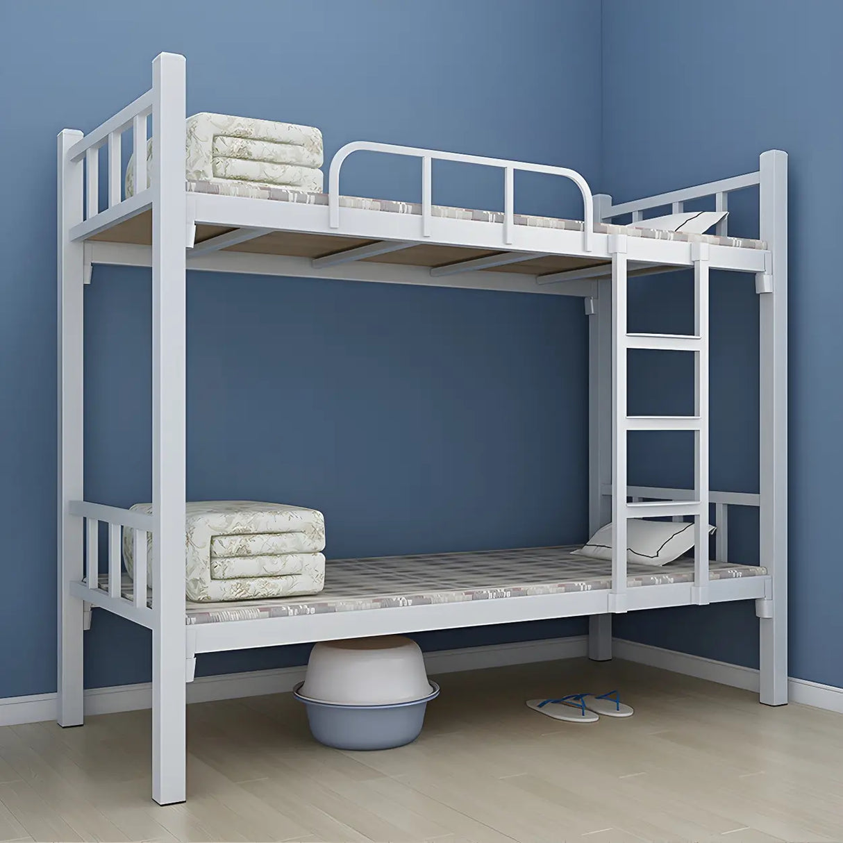 White Twin Open-Frame Iron Space-Saving Bunk Bed with Stairs Image - 6