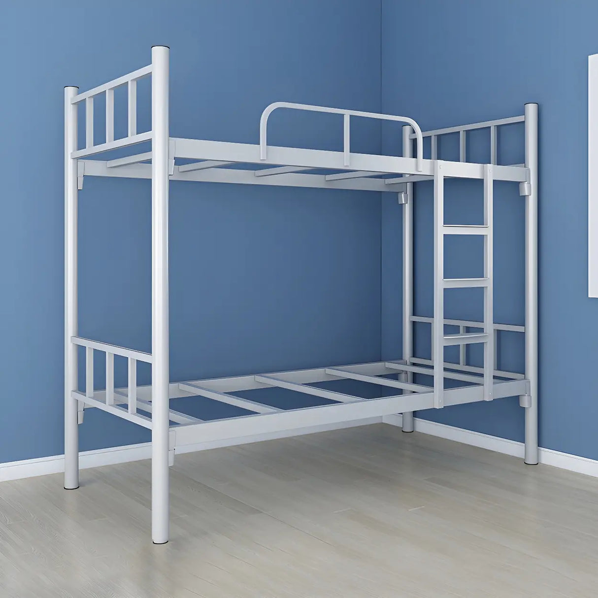 White Twin Open-Frame Iron Space-Saving Bunk Bed with Stairs Image - 7