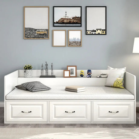 White Twin Wood Storage Bed with Drawers and Shelves Image - 1