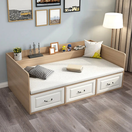 White Twin Wood Storage Bed with Drawers and Shelves Image - 2