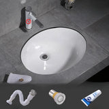 White Undermount Oval Ceramic Center Trapway Sink Image - 21