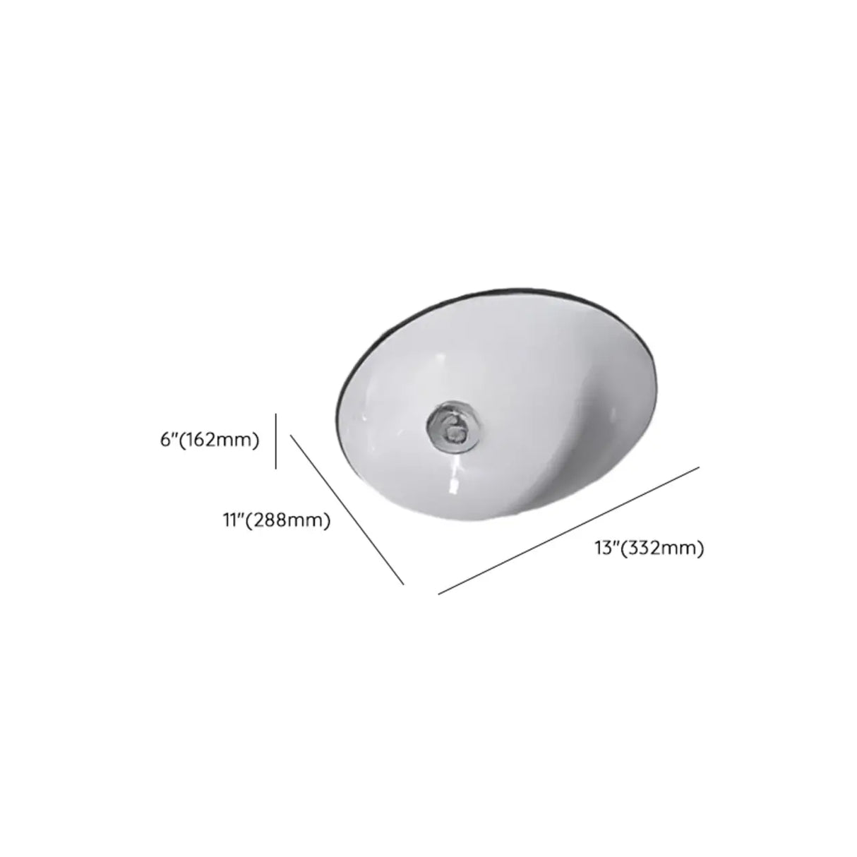 White Undermount Oval Ceramic Center Trapway Sink 