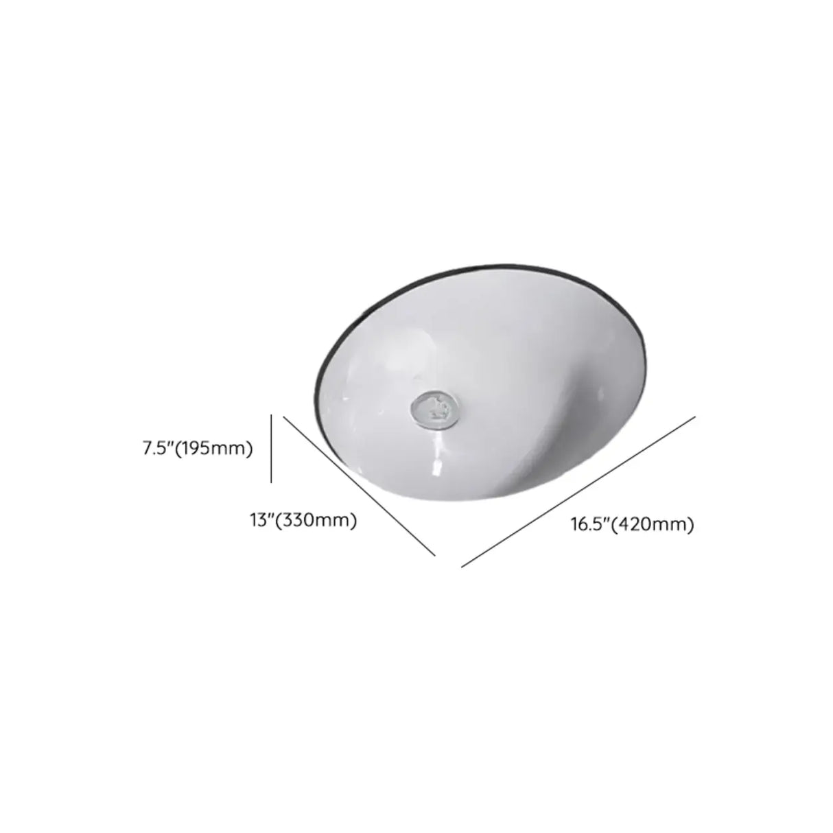 White Undermount Oval Ceramic Center Trapway Sink Image - 27