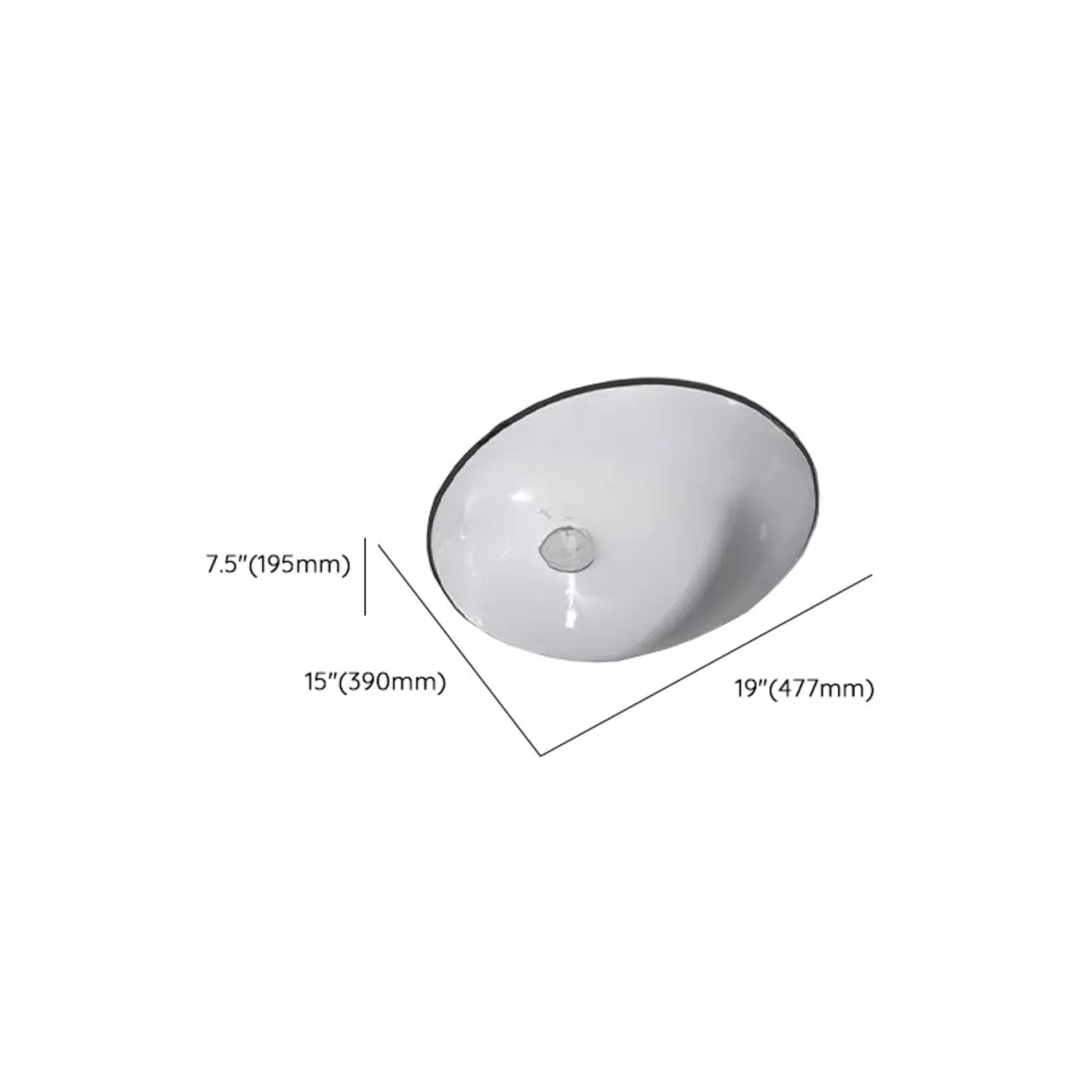 White Undermount Oval Ceramic Center Trapway Sink Image - 28