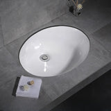 White Undermount Oval Ceramic Center Trapway Sink Image - 11