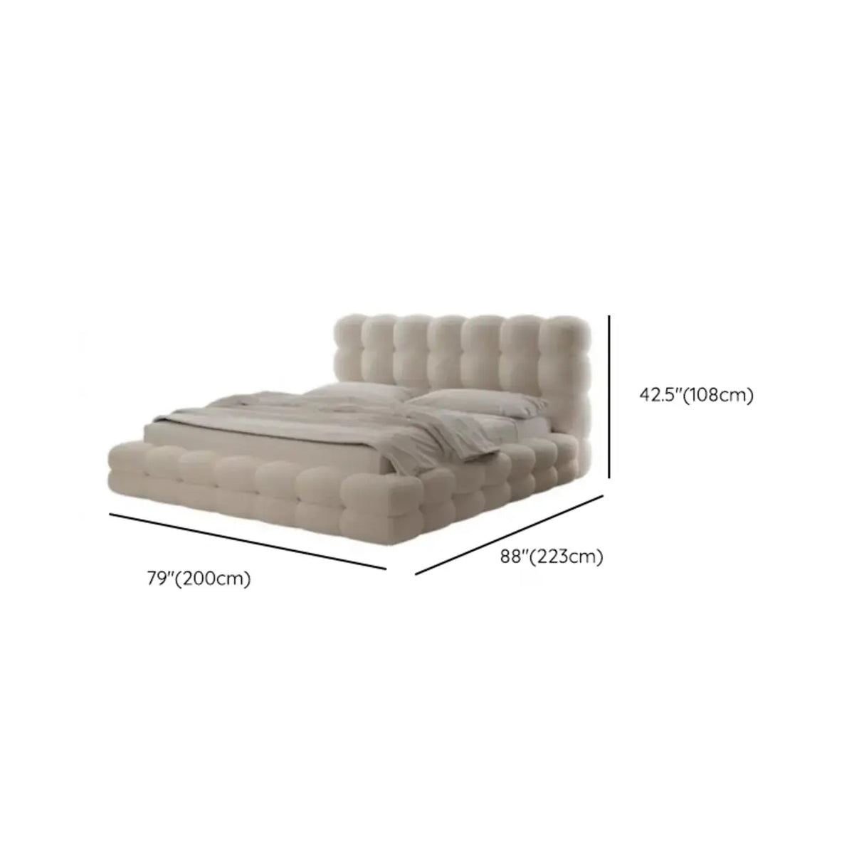 White Upholstered Headboard Sponge Solid Color Bed Image - 12