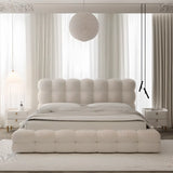 White Upholstered Headboard Sponge Solid Color Bed Image - 2