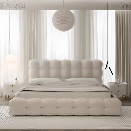 White Upholstered Headboard Sponge Solid Color Bed Image - 2