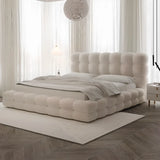 White Upholstered Headboard Sponge Solid Color Bed Image - 3