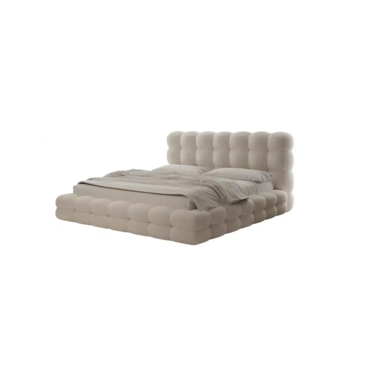 White Upholstered Headboard Sponge Solid Color Bed Image - 5