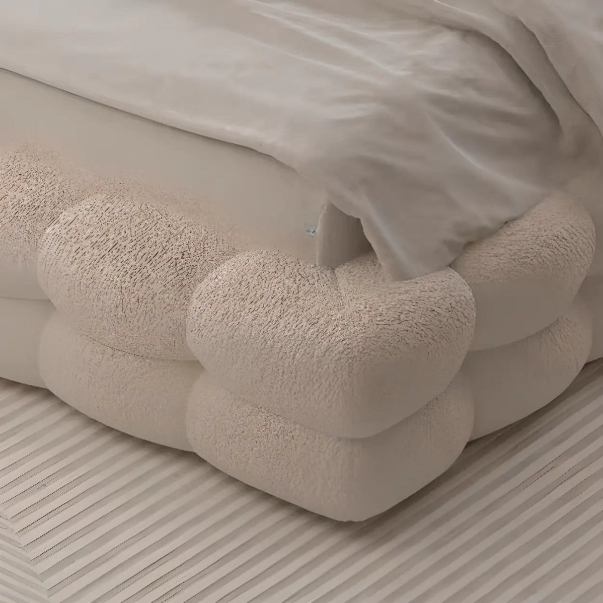 White Upholstered Headboard Sponge Solid Color Bed Image - 6