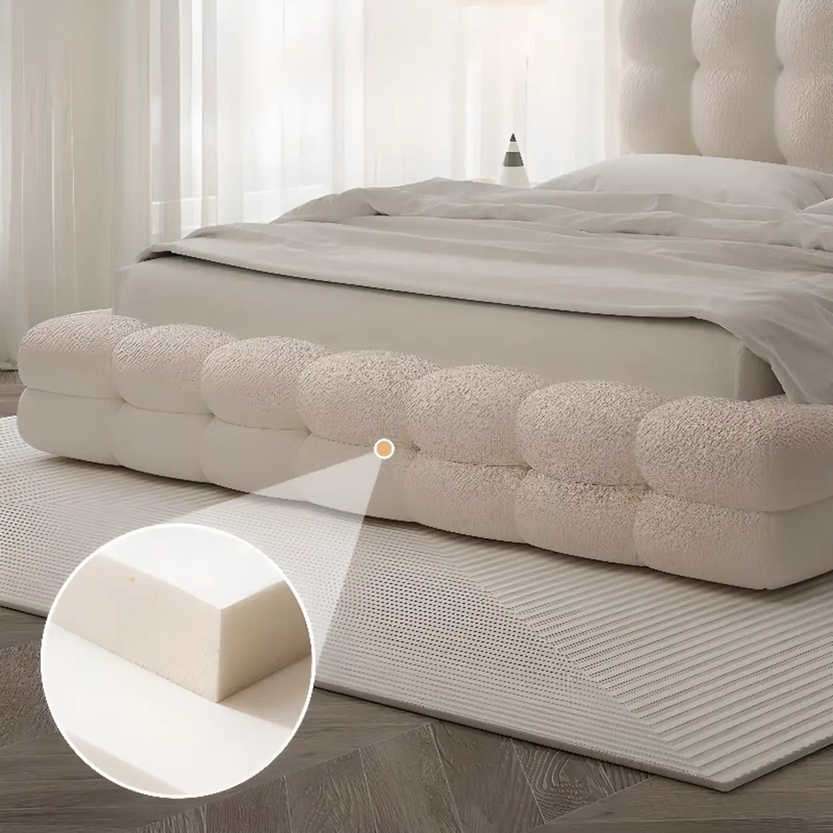 White Upholstered Headboard Sponge Solid Color Bed Image - 7