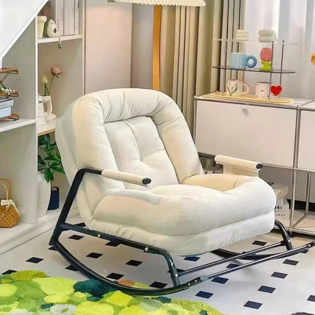 White Upholstered Track Arms Metal Leg Rocking Chair Image - 1