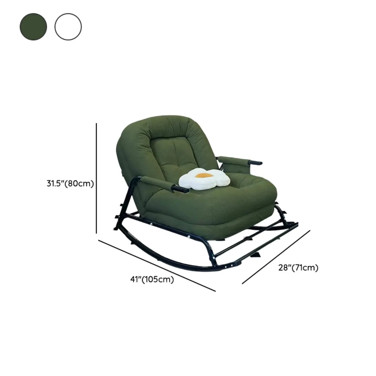 White Upholstered Track Arms Metal Leg Rocking Chair 