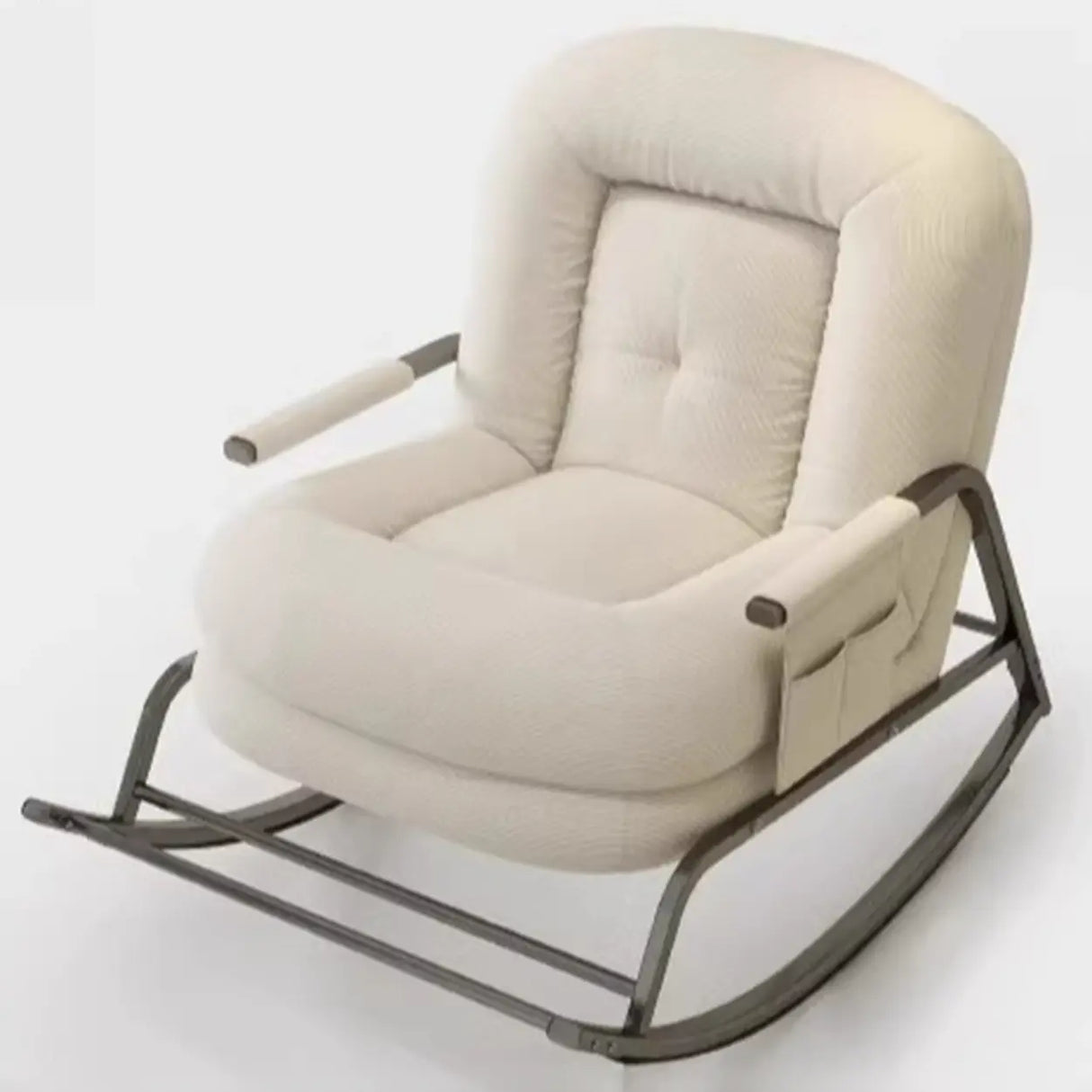 White Upholstered Track Arms Metal Leg Rocking Chair Image - 6