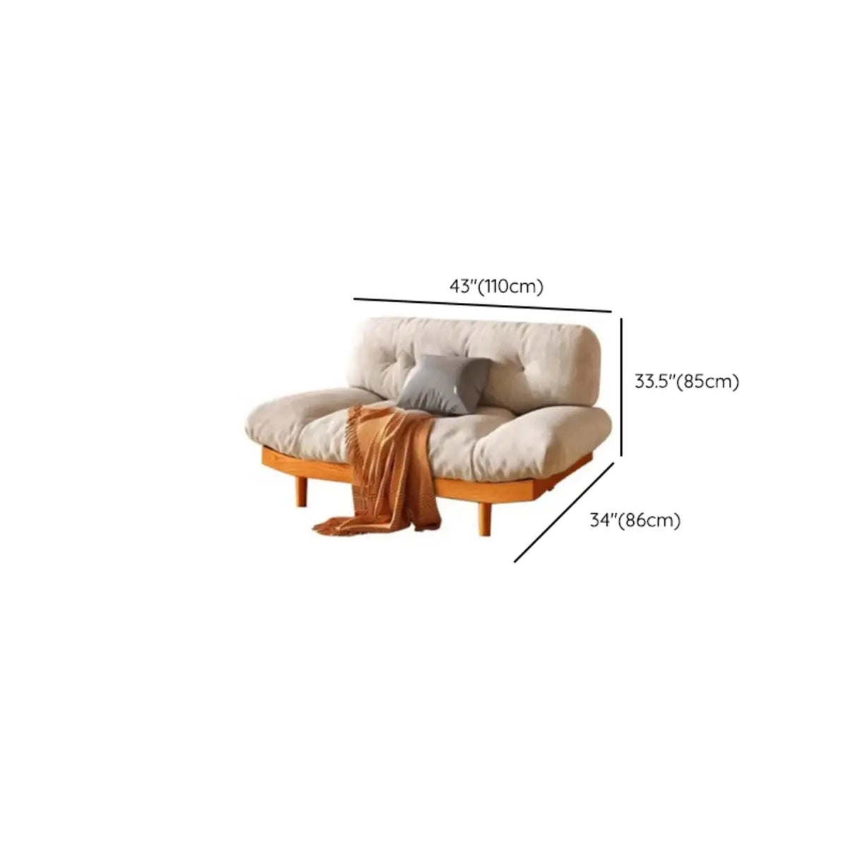White Velvet Tufted Back Natural Rubberwood Leg Sofa 