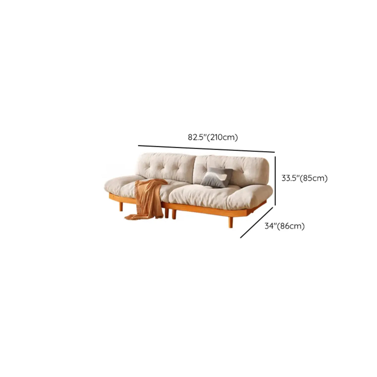 White Velvet Tufted Back Natural Rubberwood Leg Sofa Image - 14