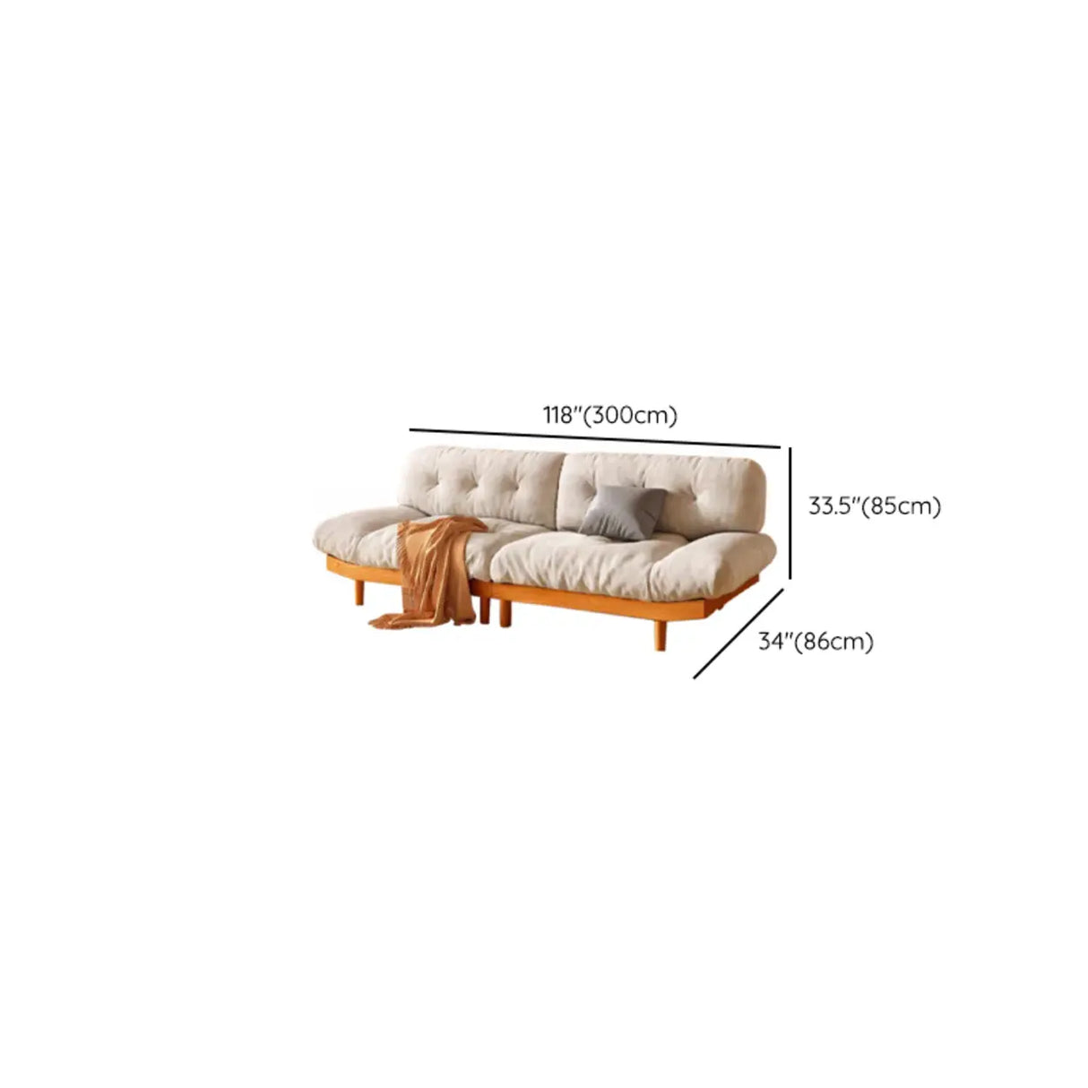 White Velvet Tufted Back Natural Rubberwood Leg Sofa Image - 17