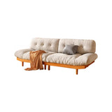 White Velvet Tufted Back Natural Rubberwood Leg Sofa Image - 9
