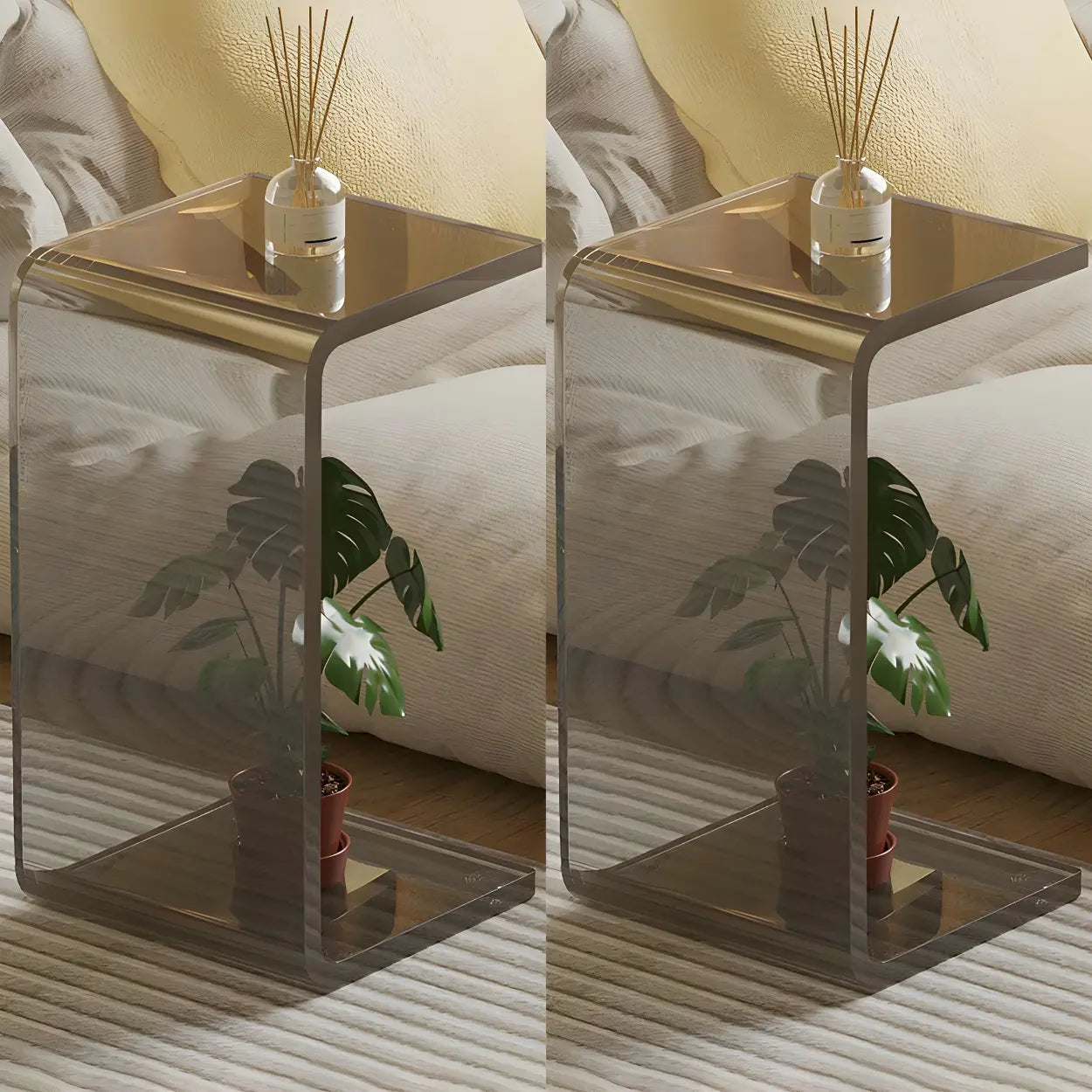 White Versatile Acrylic C-Shaped Square Side Table Image - 11
