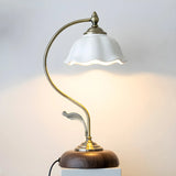 White Vintage Bell Shade Curved Bedroom Table Lamp Image - 6