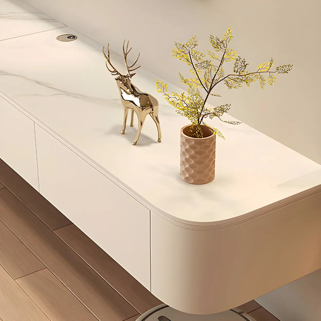 White Wall-Mounted Cabinet Cable Management TV Stand Image - 6