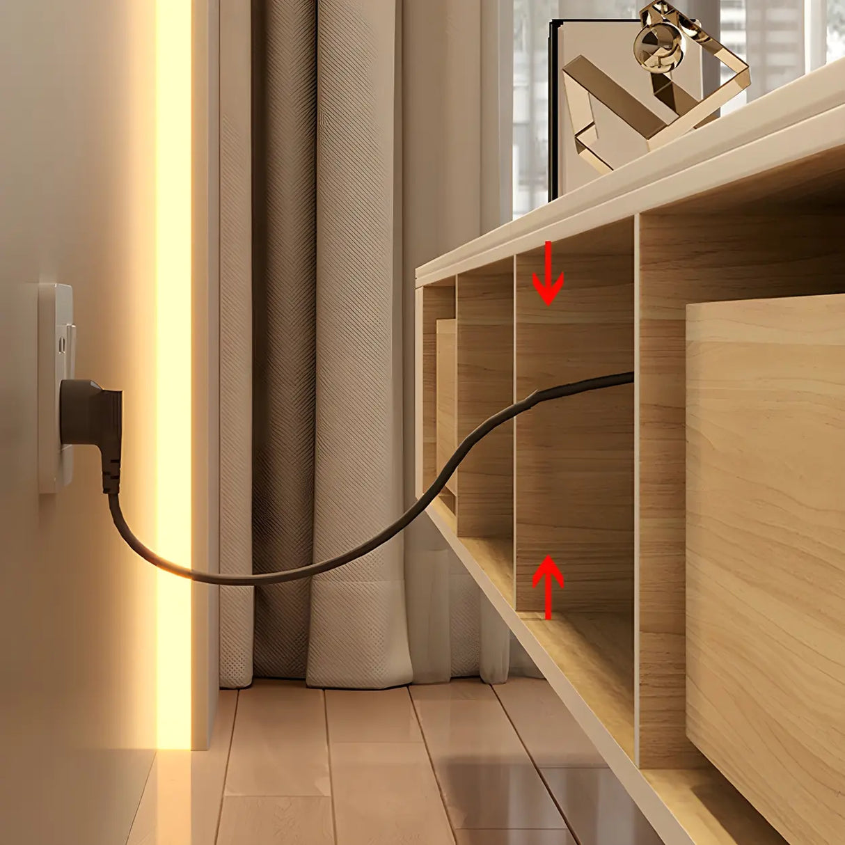 White Wall-Mounted Cabinet Cable Management TV Stand Image - 7