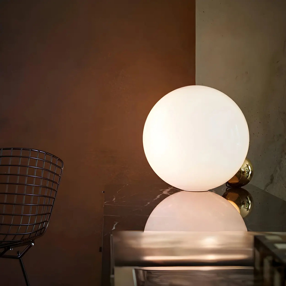 White Warm Light Glass Shade Globe Bedroom Table Lamp Image - 8