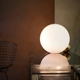 White Warm Light Glass Shade Globe Bedroom Table Lamp Image - 8