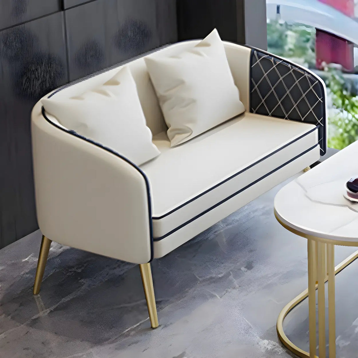 White Water Resistant Leather Sloped Arms 2 Seats Sofa Image - 2