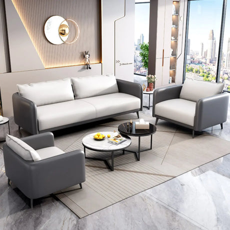 White Waterproof Leather Removable Cushions Sofa Set Image - 1