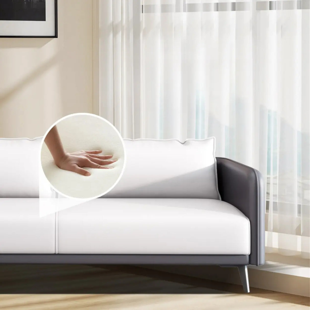 White Waterproof Leather Removable Cushions Sofa Set Image - 12