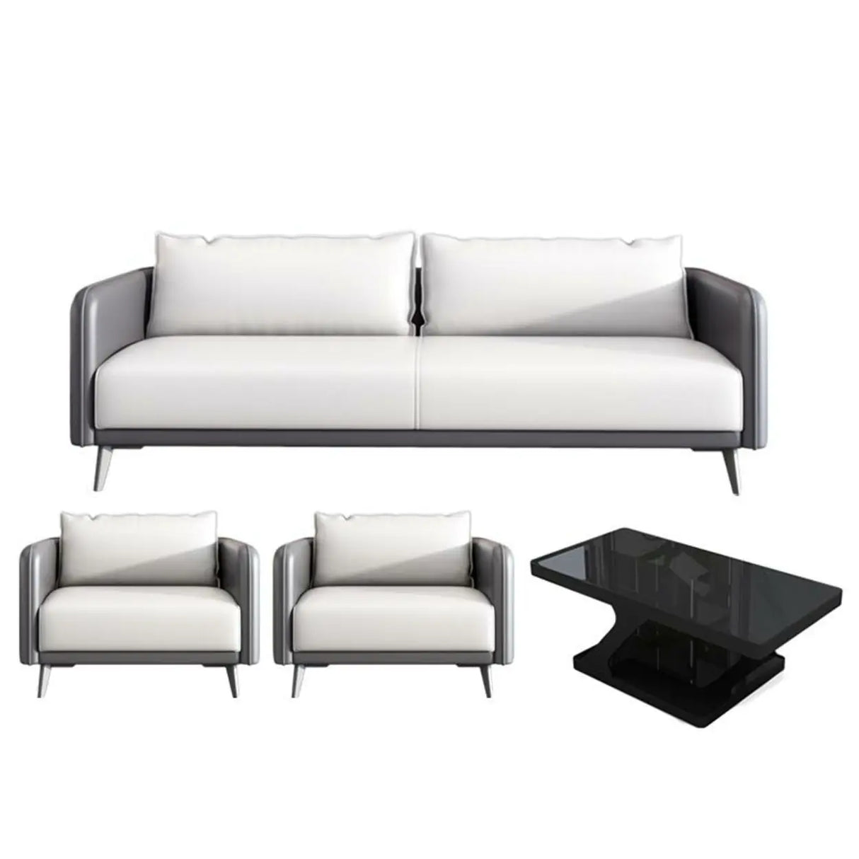 White Waterproof Leather Removable Cushions Sofa Set Image - 15