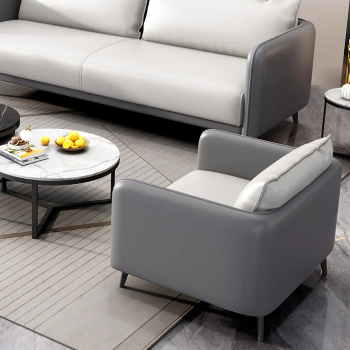 White Waterproof Leather Removable Cushions Sofa Set Image - 20