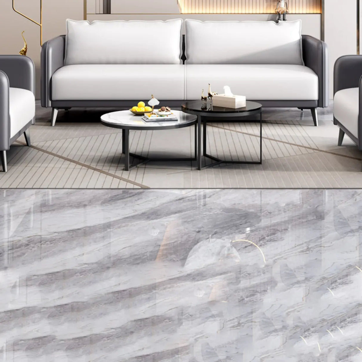 White Waterproof Leather Removable Cushions Sofa Set Image - 3