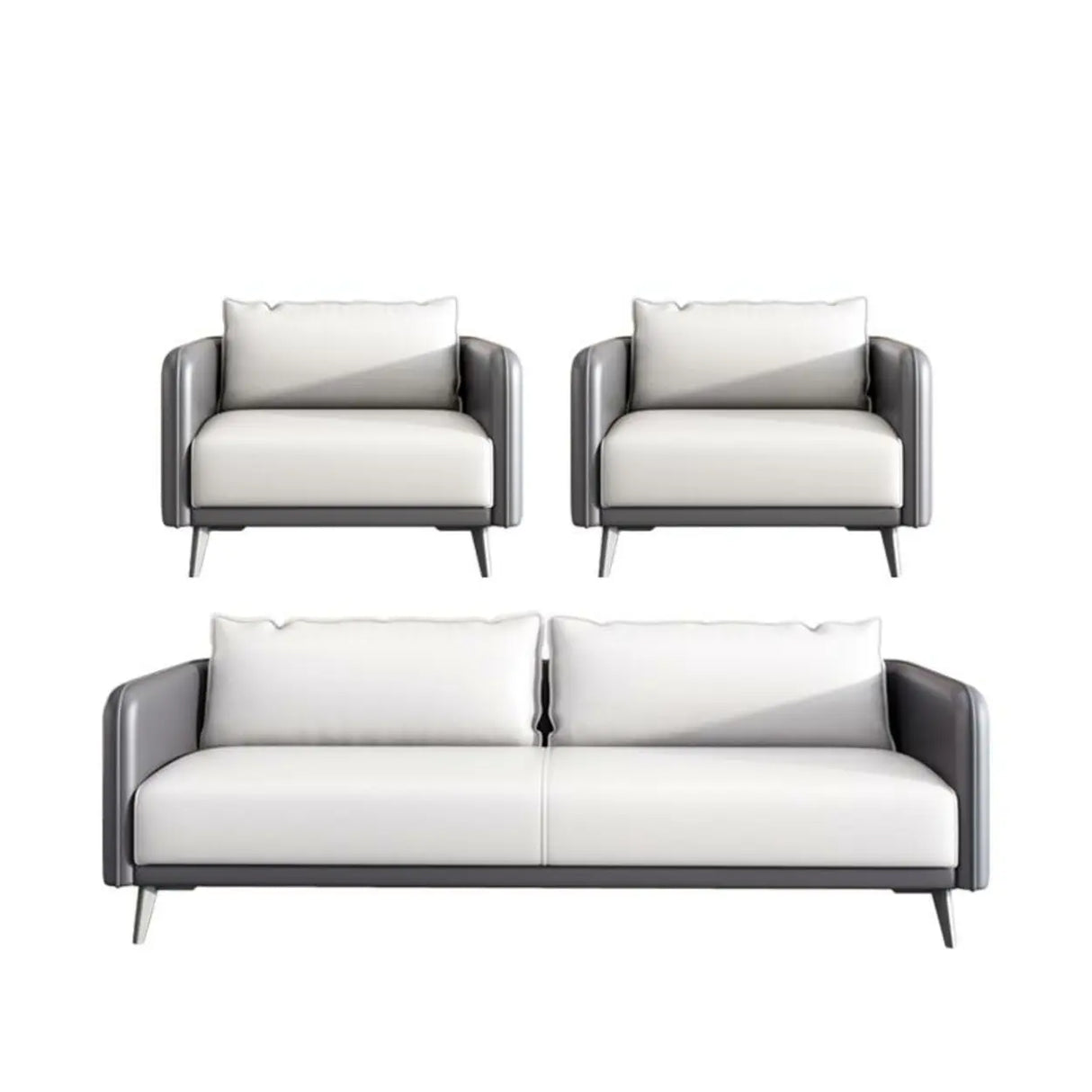 White Waterproof Leather Removable Cushions Sofa Set Image - 9