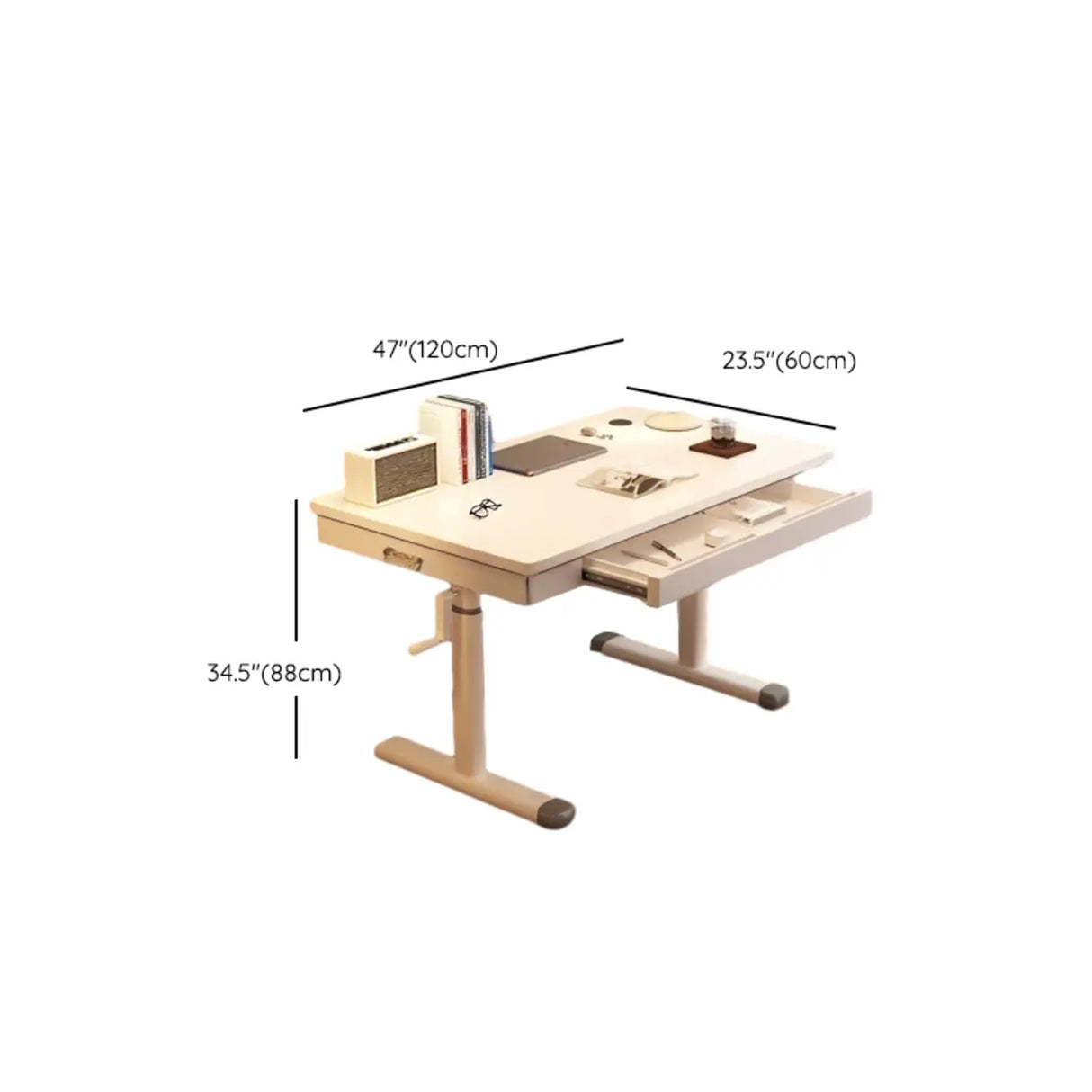 White Wood Adjustable Height T-Shape Standing Desk Image - 18