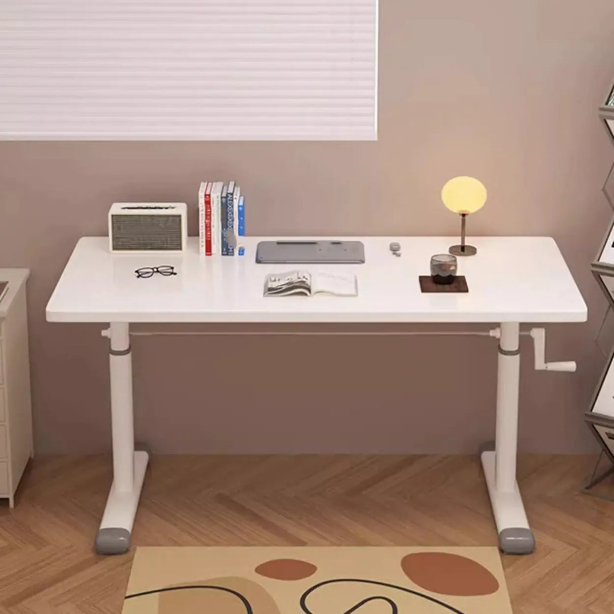 White Wood Adjustable Height T-Shape Standing Desk Image - 6