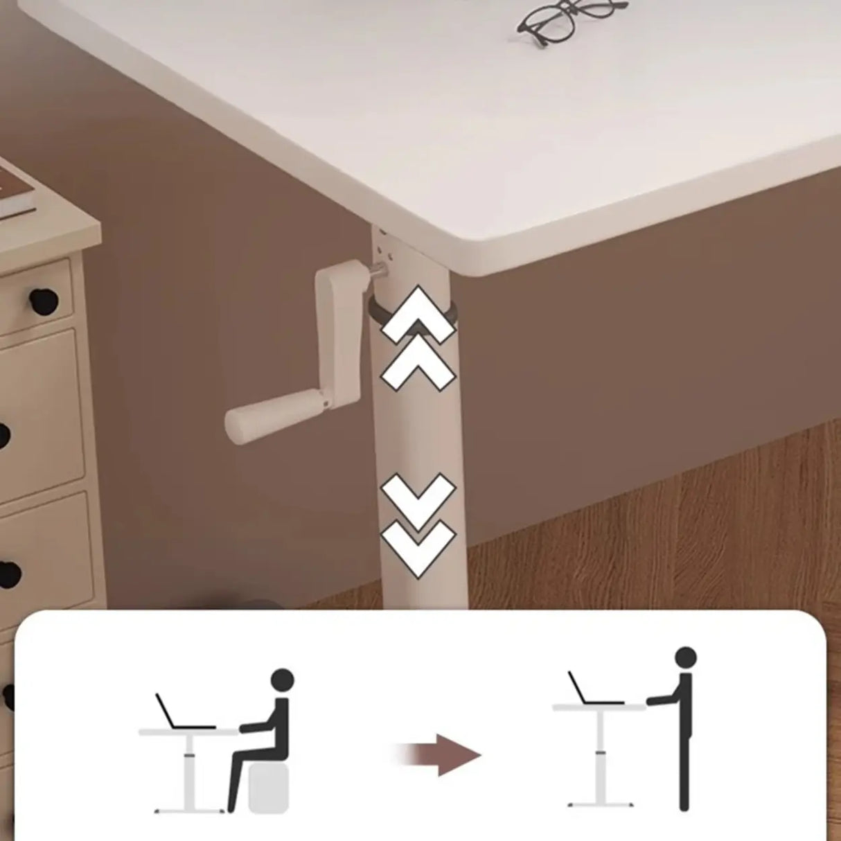 White Wood Adjustable Height T-Shape Standing Desk Image - 8