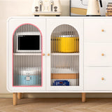 White Wood Arched Ribbed Glass Storage China Cabinet Image - 10