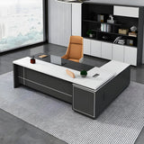White Wood Cable Management L-Shaped Executive Desk Image - 1